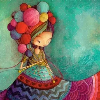 

JMINE Div 5D Woman Muppet Woollen Skirt Little Girl Blue Full Diamond Painting cross stitch kits art Cartoon 3D paint by diamond