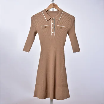 

2020 Summer Temperament Elegant Lapel Slim Fit Short Sleeve Slim Fit Knitting Dress 91156