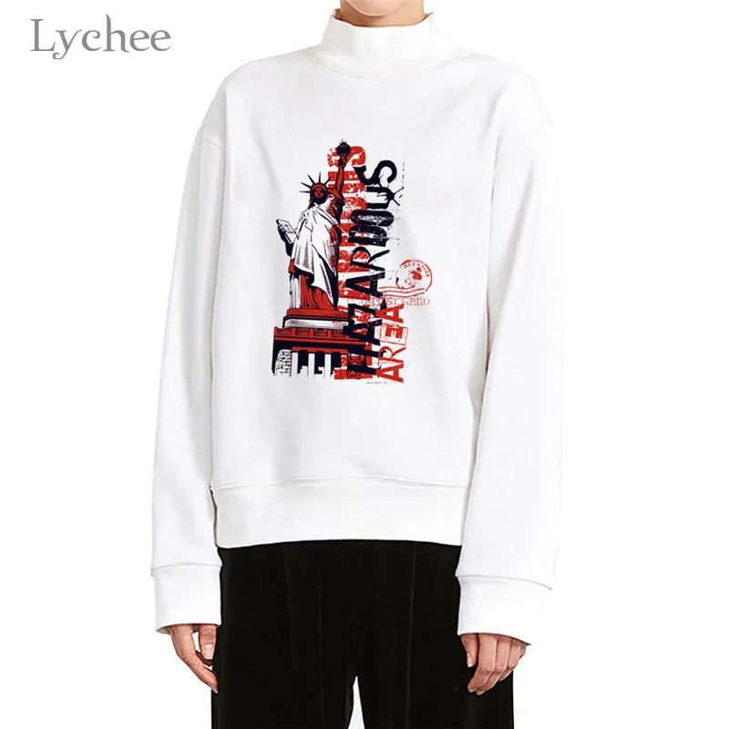Lychee Harajuku/Женская толстовка с мультяшным пейзажным принтом, повседневный свободный Женский пуловер с круглым вырезом, весенне-осенние дамские свитшоты, топы