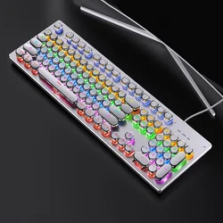Retro Punk Mechanical Keyboard with RGB Backlit Keys - Stylish USB Wired Gaming Accessory - Blue Switch (White)