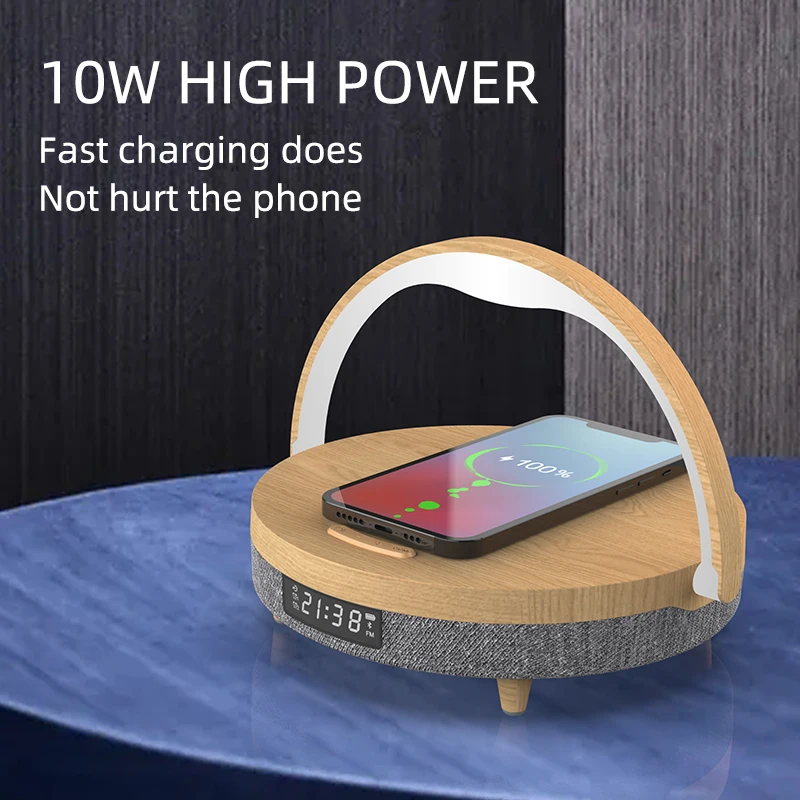 Πολυλειτουργικό ηχείο bluetooth για κινητό τηλέφωνο ασύρματος φορτιστής επιφάνειας εργασίας βάση ήχου νυχτερινό φως μουσικής λάμπα γραφείου ώρα ξυπνητήρι_voghion.com