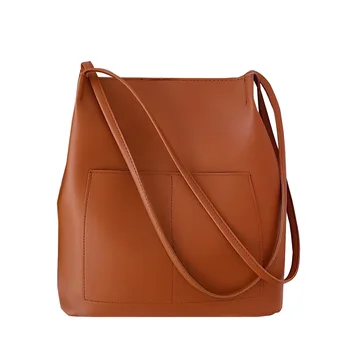 

2020 new women handbag soft leather pu bucket bag simple fashion shoulder bag large capacity ladies handbag