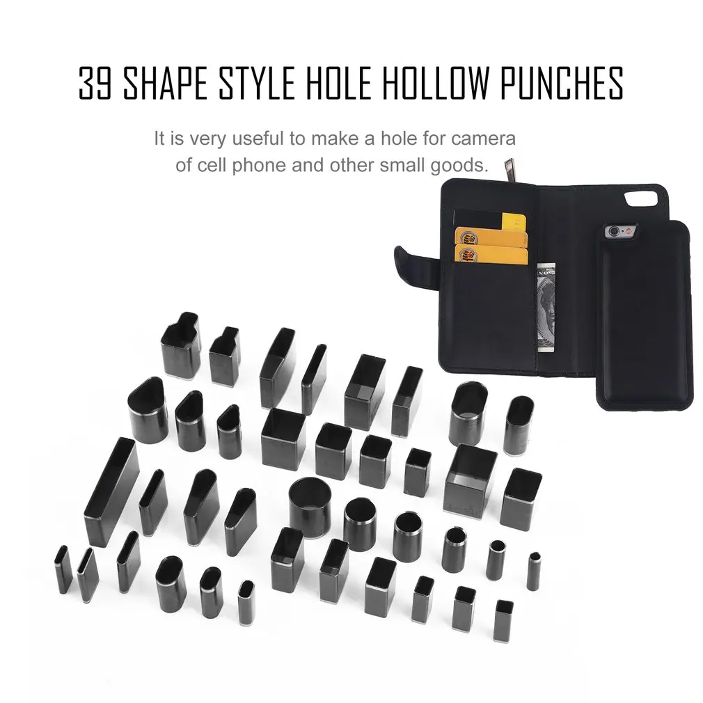 39pcs/set 39 Shape Style Hole Hollow Cutter Punch Metal Set Handmade Leather Craft DIY Tool For Phone Holster | Дом и сад