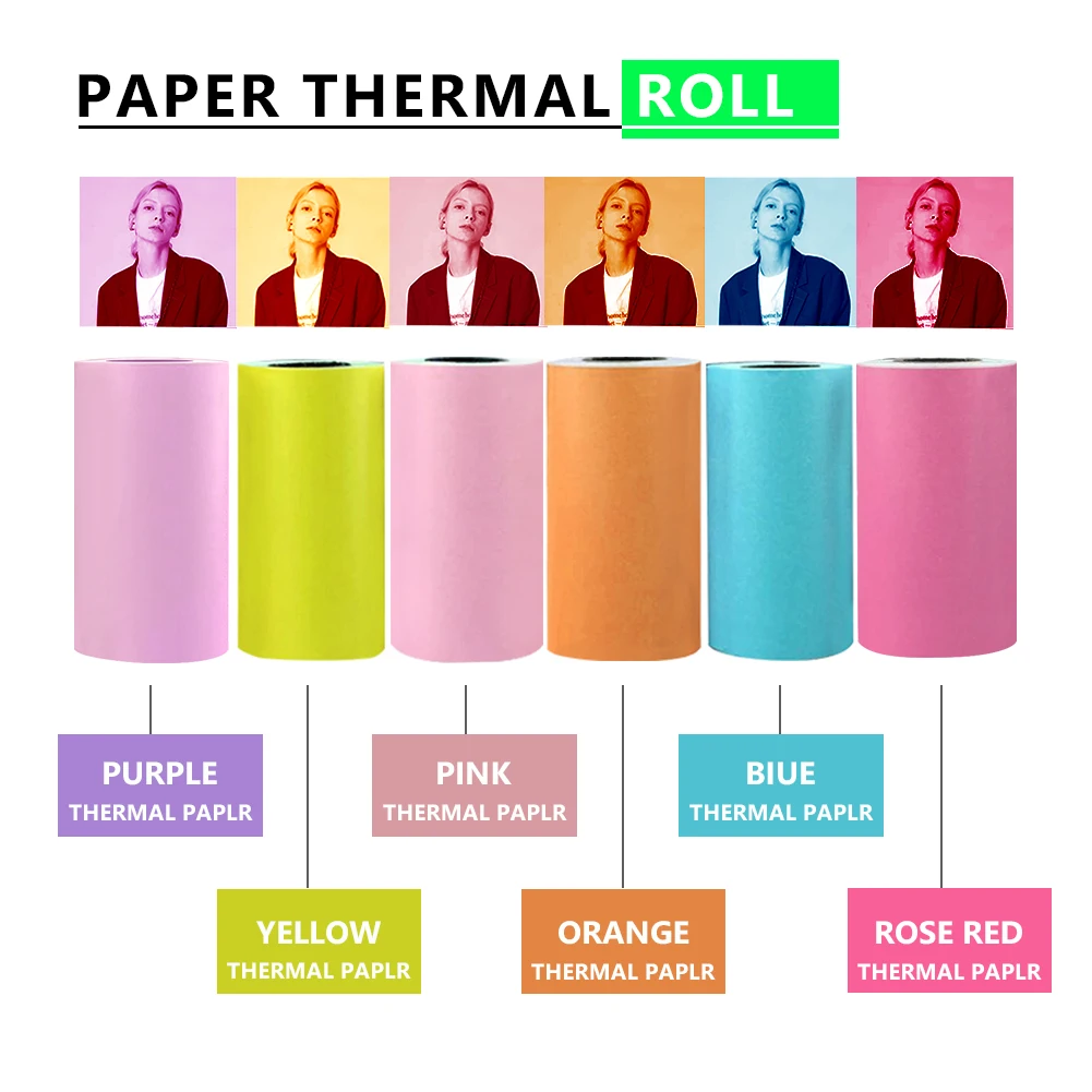 1 Roll 57mm X 30 Mm Thermal Paper Label Paper Adhesive Sticker Photo Blue Pink Yellow For Peripage Paperang Printer
