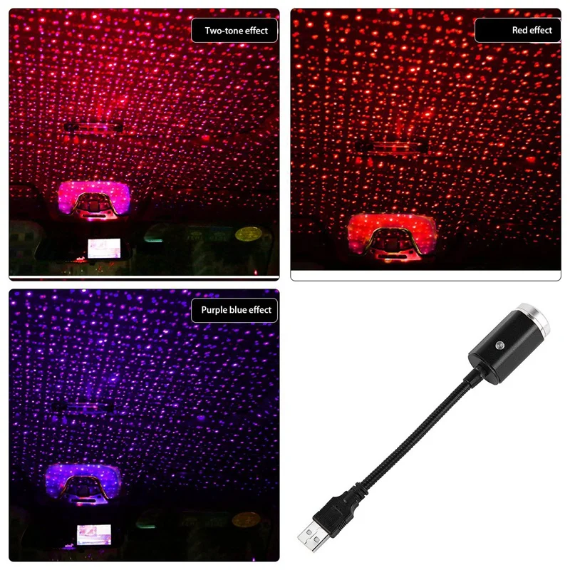 Atmosfera do Carro Lâmpada de Projeção Telhado do Carro Estrelado Lâmpada Dupla Cor Decoração Estrela Teto Ambiente Luz Usb Céu Mod. 285253 9 Automóveis e motos