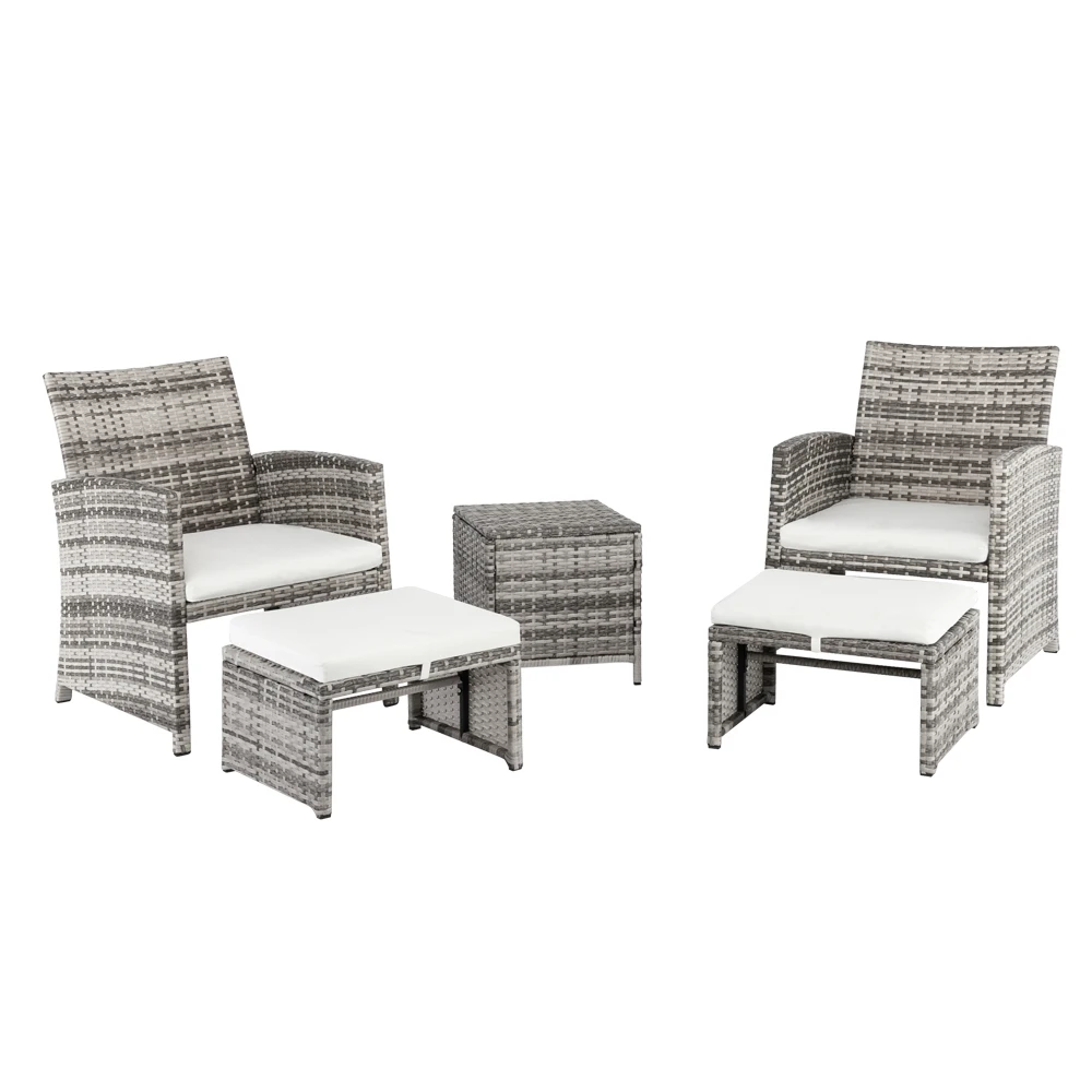 

5PCS Outdoor Rattan Wicker Conversation Furniture Set,All Weather Coffee Table Rattan Garden Sofa Set Sectional Couch,Long Seat