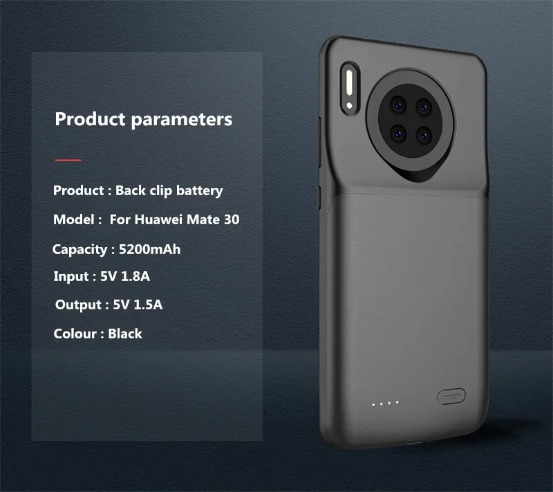 5200mAh Extended Phone Battery Power Case For Huawei Mate 30 Backup Battery Charger Case Portable Power Bank Charger Cover