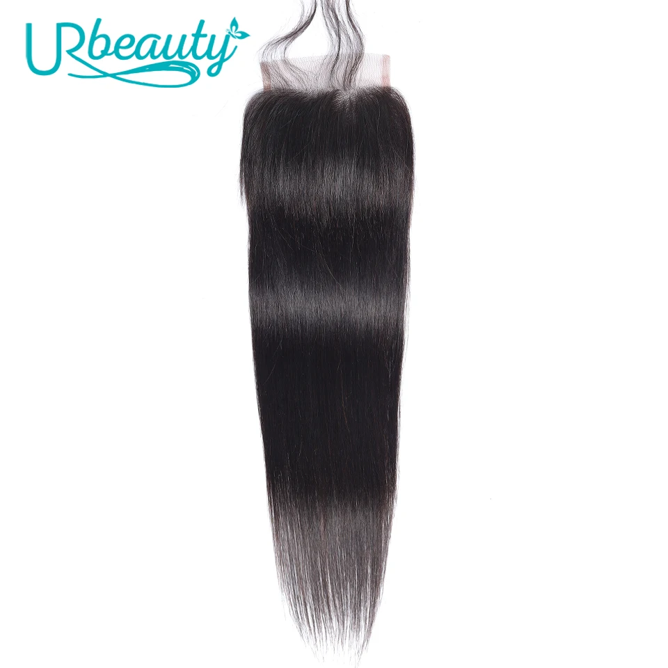 UR beauty прямые волосы 4*4 закрытие шнурка средний коэффициент "-20" бразильские не Реми волосы человеческие волосы закрытие шнурка натуральный черный цвет