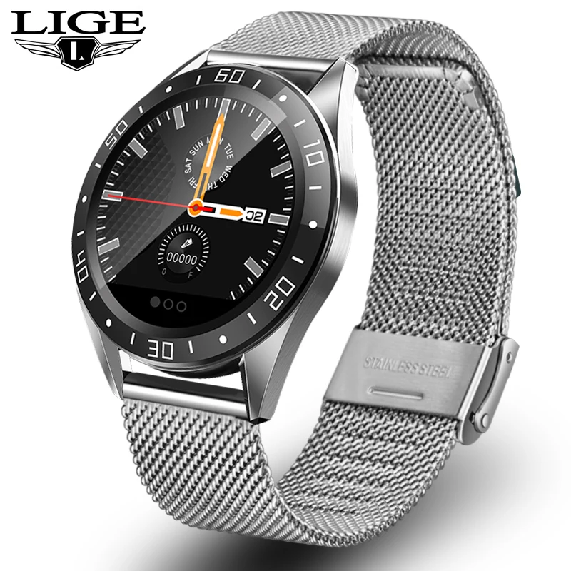 LIGE 2019 новые часы из нержавеющей стали водонепроницаемые спортивные smart watch