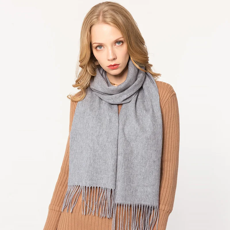 Шарф из натурального кашемира и шерсти для женщин; сезон зима-осень; модные теплые однотонные Роскошные кашемировые шарфы с кисточками; бежевые шарфы для женщин - Цвет: Color 4
