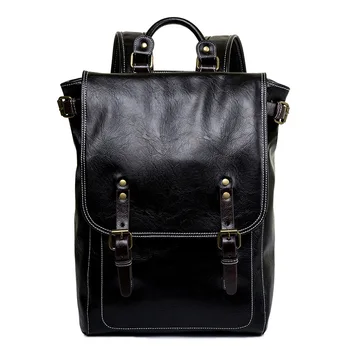 

New Retro Trend Men's Backpack Simple Fashion Backpack Black Soft Leather Casual School Bag Large Capacity Student School Bag