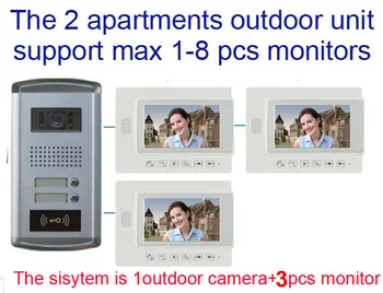 

ZHUDELE Home Security 2-Apartment 7" TFT Video Door Phone Doorbell Entry Intercom System Video Recording/taking photo for 3 room