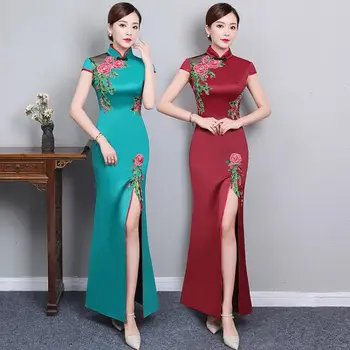 

Old Shanghai Oversized Evening Party Long Cheongsam Vintage Chinese Formal Dress Oriental Woman Elegant Qipao