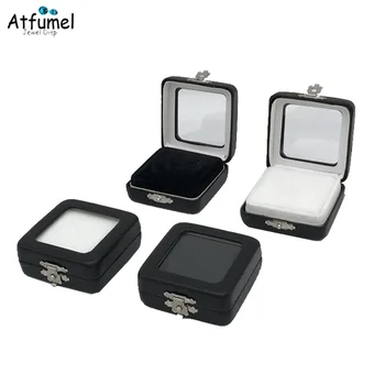 

Quality Leather With Glass Cover Diamond Jewelry Box Gem Storage Box Metal Safe Lock Gemstone Beads Jewelry Display Holder