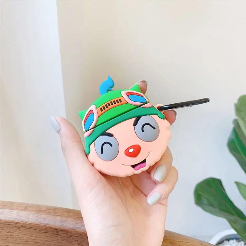 Cartoon Figure Protective Case Silicone Cover with Carabiner for AirPods 1/2 Kit for smart watch