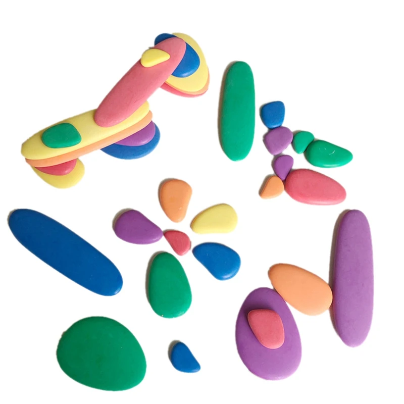 Wooden Colored Pebble Cobblestone Puzzle Early Educational Learning DIY