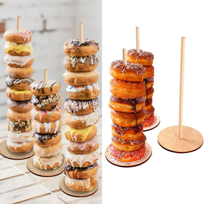 

3Pcs Wooden Doughnut Holder Donut Stand Donut Wall Display Holder Simple Household Birthday Party Supplies Decoration