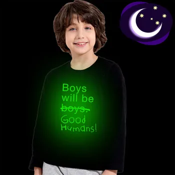 

BOYS WILL BE GOOD HUMANS Boys Tops Kids Spring Autumn Clothes Children T-shirts Baby Boys Long Sleeve T Shirts Luminous Black