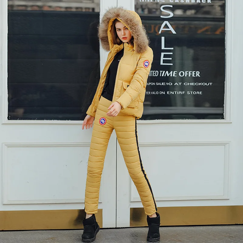 

2019 Winter New Style down Jacket Cotton-padded Clothes WOMEN'S Cotton-padded Clothes Cotton-padded Trousers Trendy Two-Piece Se