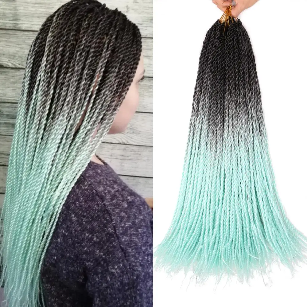 

2/3 Stone Senegalese Twist Hair Crochet Braids 24 Inch 20Strands/Pack Synthetic Ombre Braiding Hair Black Green Grey Blue Pink