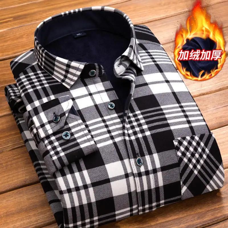 New High Quality Winter Warm Plaid Casual men shirt Long sleeves Shirts Mens Fashion Thick Flannel Shirt camisa masculina