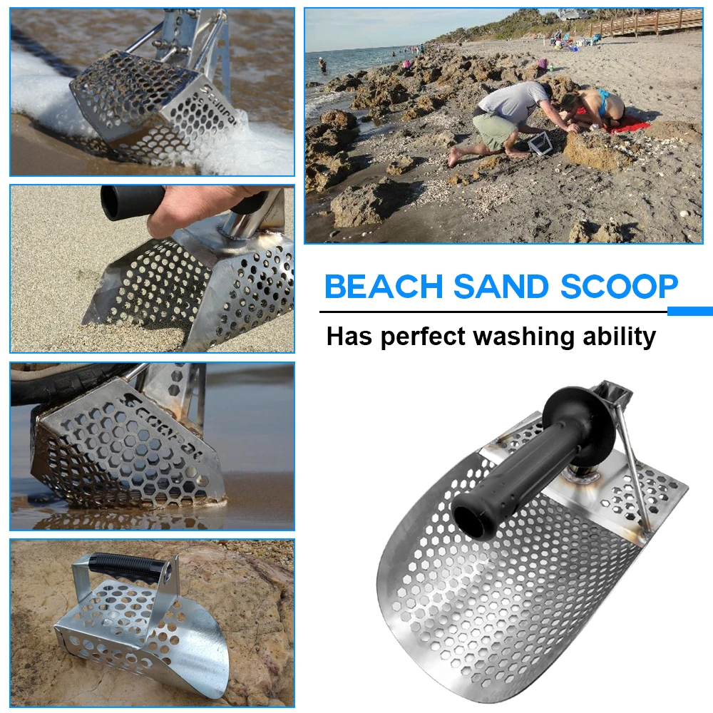

Beach Sand Scoop Metal Detector Shovel with Handle Stainless Steel Metal Detectors Fast Sifting Metal Detecting Tool