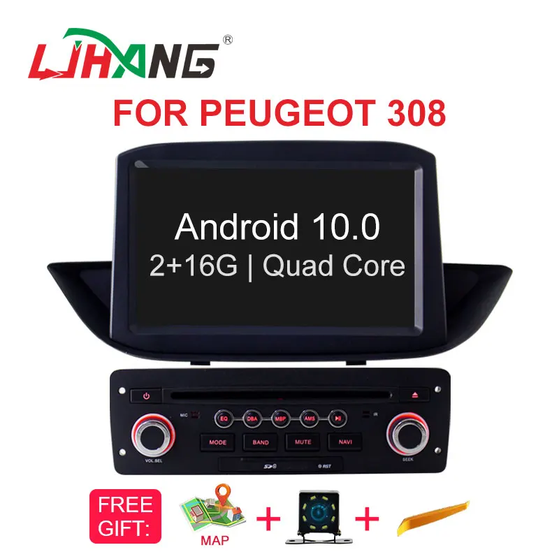 LJHANG 8 дюймовый автомобильный DVD плеер Android 10 для Peugeot 308 2010 2015 WIFI мультимедийный GPS