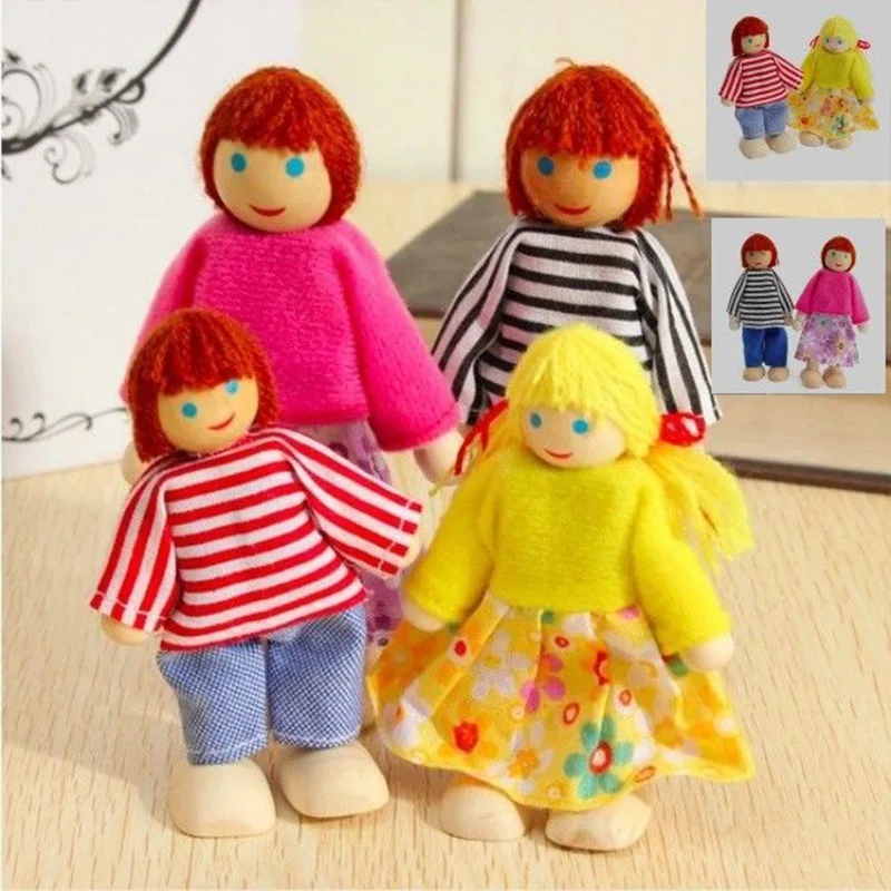 6PCS Wooden Furniture Dolls House Family Person Figures Miniature Set Doll Toys Pretend Play Dollhouse For Kids Child Play Toy