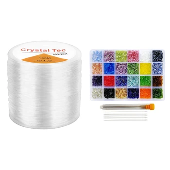 

1 Roll 1mm Clear Crystal Elastic Stretchy Bracelet String & 1 Set 24 Color Tube Bead DIY Bracelet Necklace Material