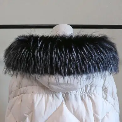 white black tip Осенне-зимний женский шарф из енота, лисы, воротник из искусственного меха, шарф с капюшоном, мех меховой воротник, шарф R1934 - Цвет: white black tip