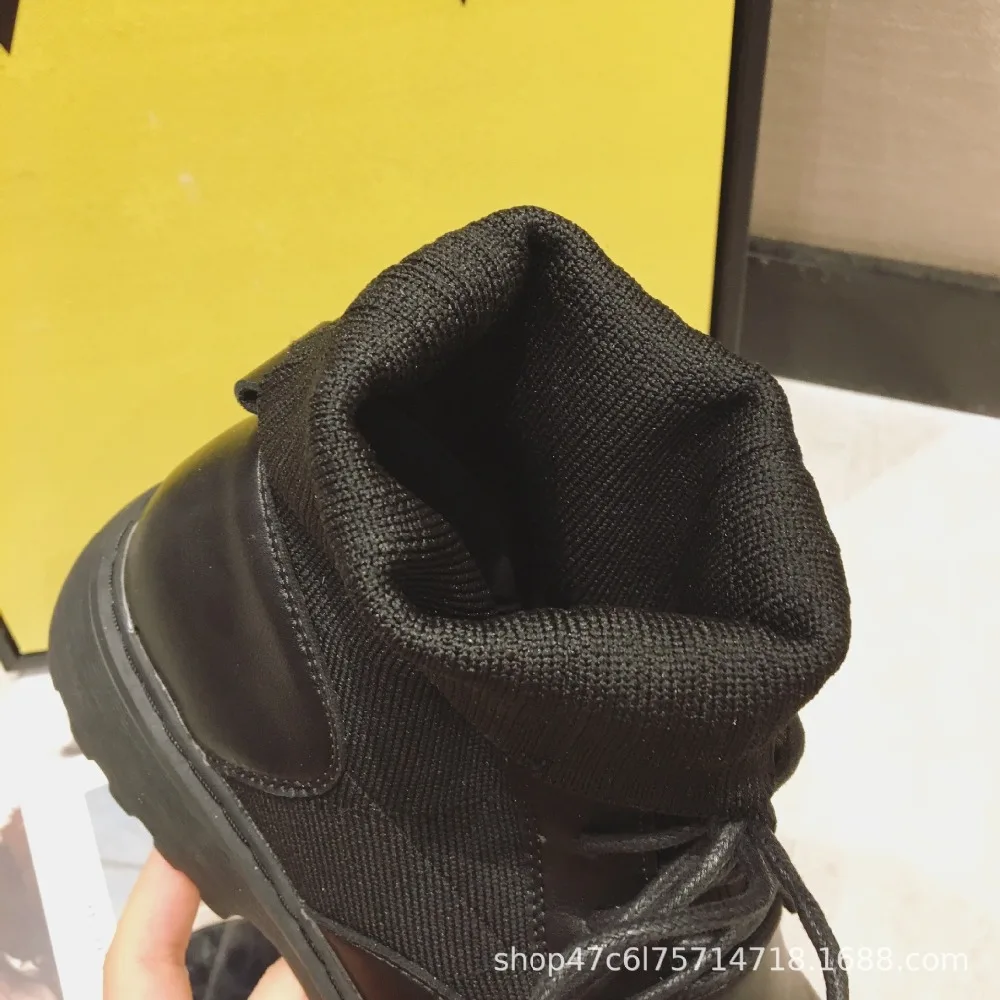 Bootee/ г. Женские ботинки на шнуровке женская низкая обувь женские ботинки с круглым носком, сабо на платформе, до середины икры, на резиновой подошве средней высоты, черного цвета, Roc