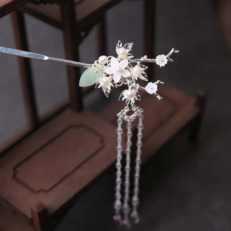 1 PC Silver B Китайский стиль Hanfu шпилька Тиара для волос Классическая Шпилька, которая сотрясается при ходьбе Ретро Ежедневно маленькая свежая кисточка антикварные аксессуары украшения для волос - Цвет: 1 PC Silver B