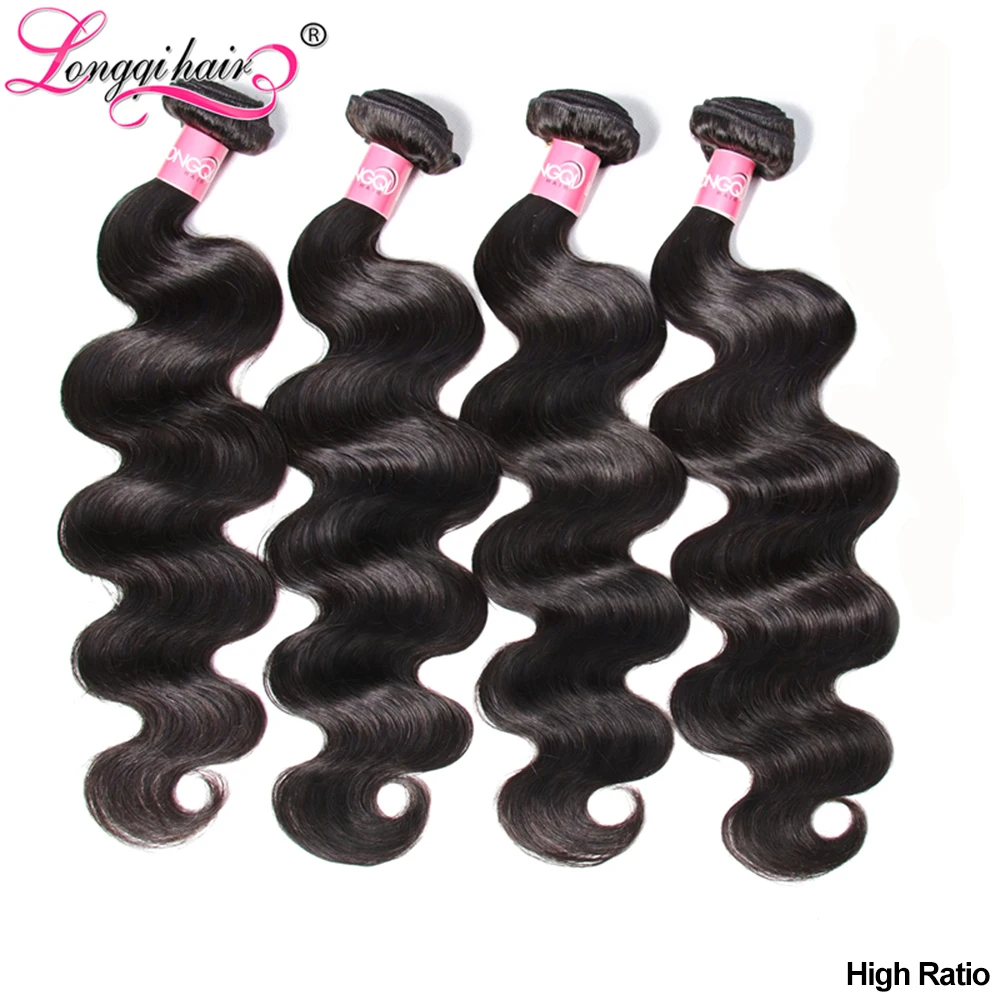 Longqi Hair 4 шт./лот бразильские волнистые человеческие волосы пучки 8 10 12 14 16 18 20 22 24 26