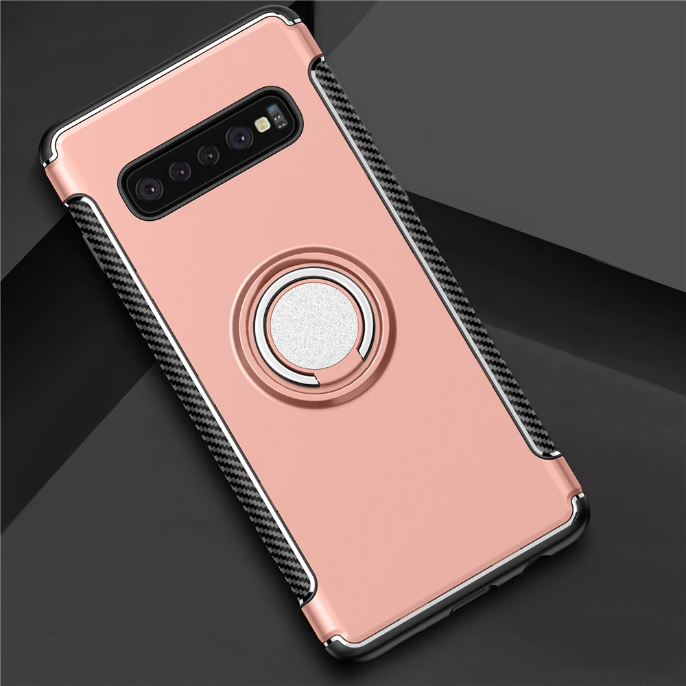 Rose Gold Для samsung Galaxy S10 E Lite S9 S8 Plus S7 Edge двухслойный Гибридный противоударный Магнитный кольцевой чехол для samsung Galaxy S 10 9 8 7 - Цвет: Rose Gold