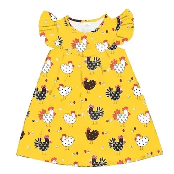 

chicken print girls boutique clothes lovely flare sleeve with simple design clothing dress