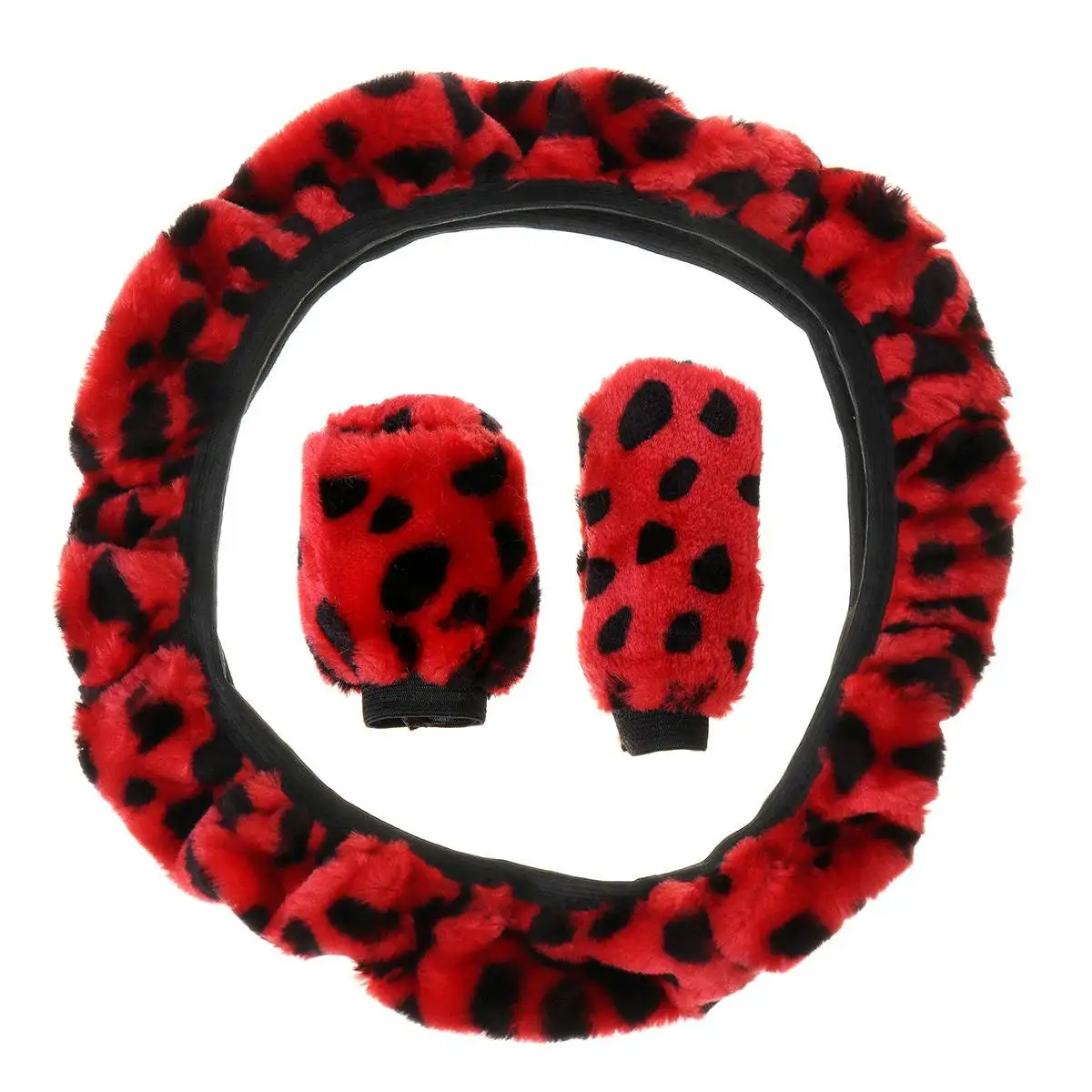 Red 3pcs 3 шт., мягкий плюшевый весенний чехол на руль, комплект с рычагом остановки+ крышка ручного тормоза, зимние теплые автомобильные аксессуары для интерьера - Название цвета: Red 3pcs