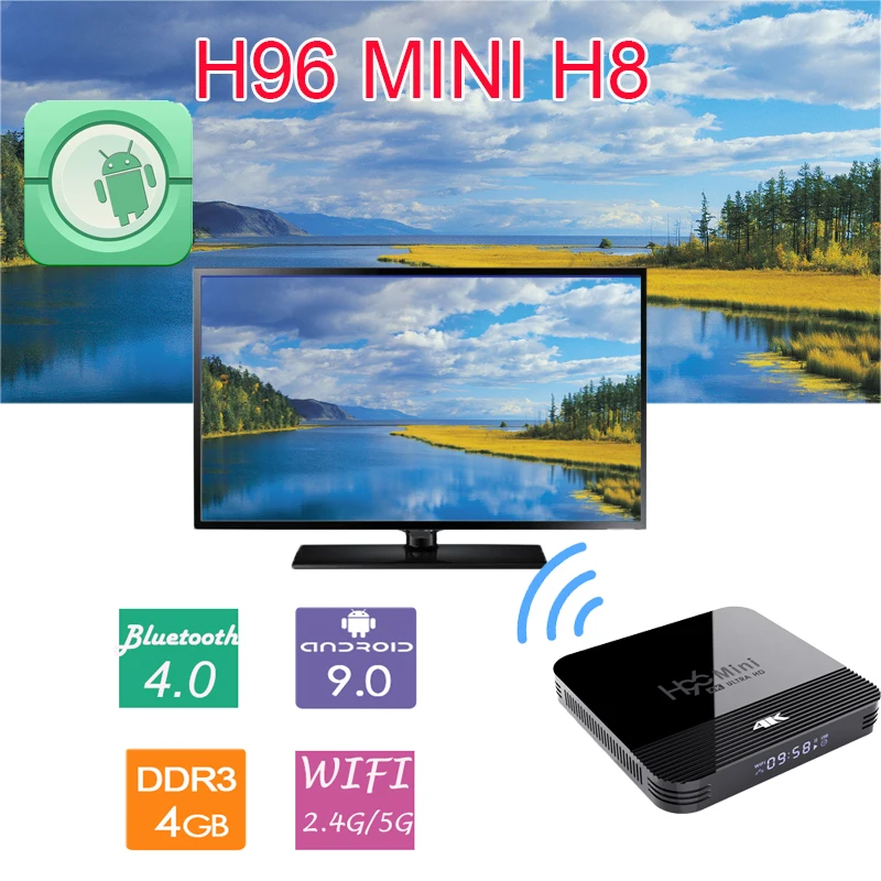 Дешевый четырехъядерный 4K Smart tv box Android9.0 Rockchip RK3228A Поддержка 2,4G/5G wifi Bluetooth дисплей H96 MINI H8 Android tv box