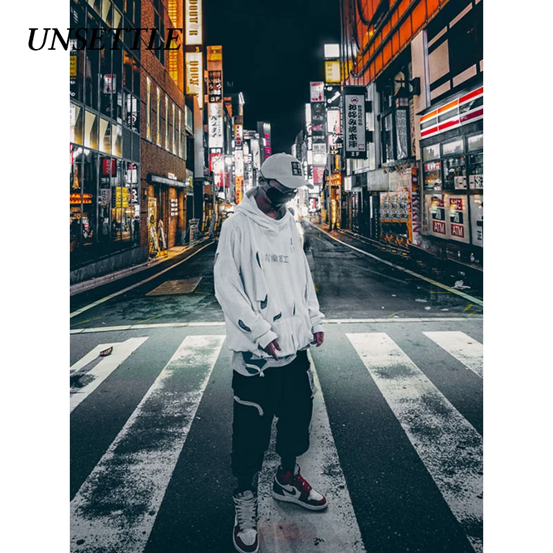UNSETTLE Harajuku Толстовка Мужская/Женская Хип-Хоп пуловер японские толстовки уличная Свободная Повседневная модная одежда оверсайз