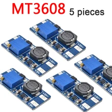 5 pces mt 3608 módulo de fonte de alimentação DC-DC passo acima conversor impulsionador para arduino boost step-up placa de saída máxima 28v 2a