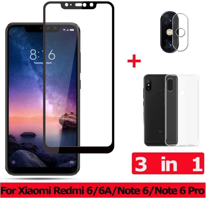 3-в-1 закаленное cтекло Xiaomi Redmi 6A Note 6 Pro kамера защитное стекло на редми 6а ноут про