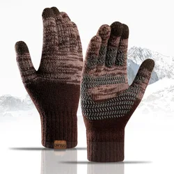 New Winter Gloves For Men Touch Screen Thicken Warm Knitted Gloves Silicone Non-Slip Full Finger Patchwork Cycling Cold Gloves