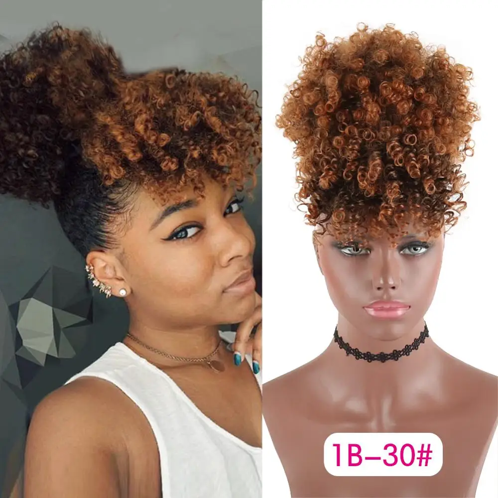 Coleta de pelo rizado con cordón, extensiones de cabello sintético con cola de caballo, coleta de pelo afroamericano con flequillo, Clip de envoltura corto