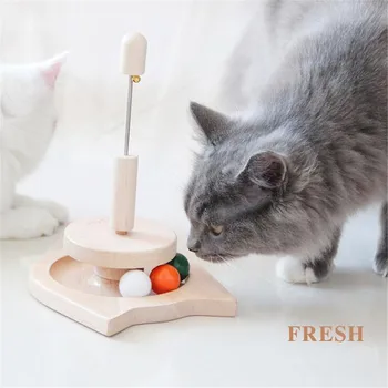 

Cat Teaser Toy Wooden Teasing Cat Toy Balls Loop Track Bell Shake Turntable Colorful Interactive Toy Home Pet Supplies
