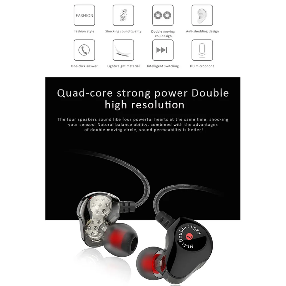 In Ear Headset Double Unit Drive Earphone 3 5mm Plug Wired Earbuds Bass Subwoofer Earphones with Mic Volume Control Earpiece