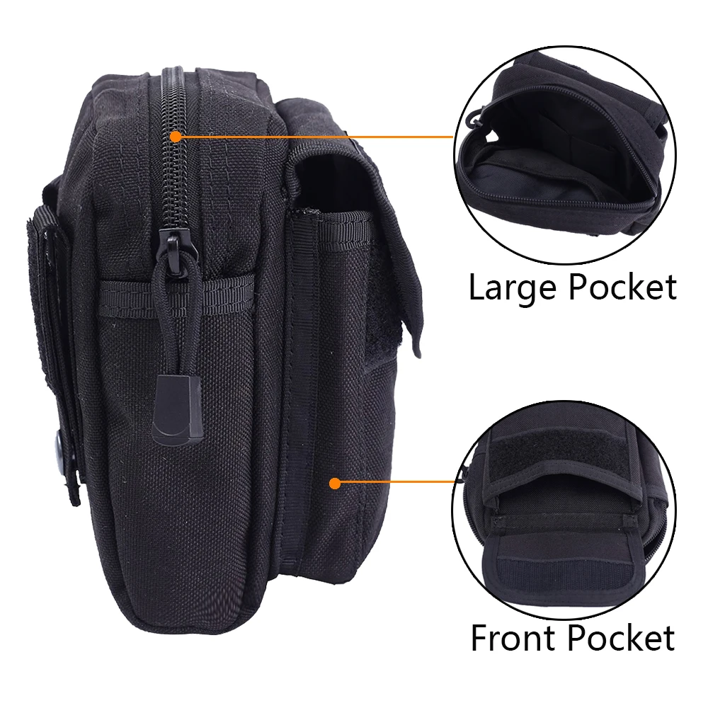 1000D Tactical Belt Pouch Molle Vest Bag Waterproof Waist Belt Bag Flashlight Pouch Cellphone Pocket for Outdoor Hunting Camping