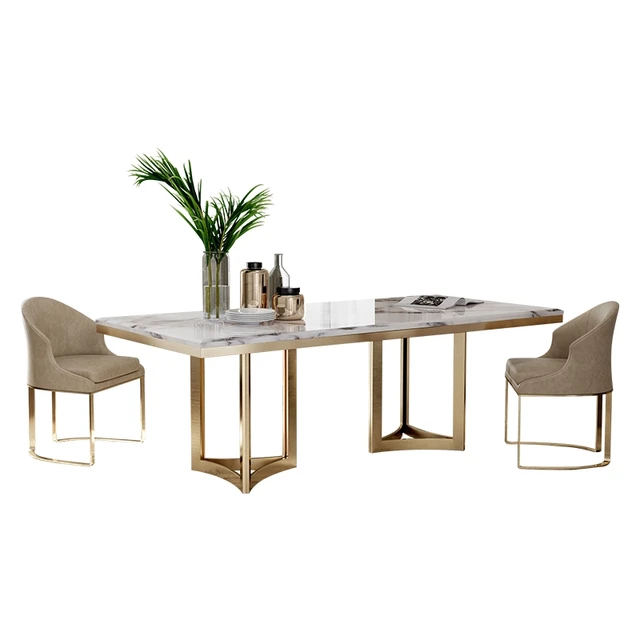 Italian Luxury Natural Marble Dining Table Set 6