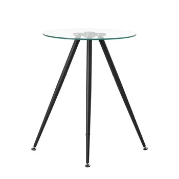 

Dining Table Modern Round Transparent Tempered Glass Metal Legs MDF Top for Living Dining Room Salon Apartment Restaurant 60*60