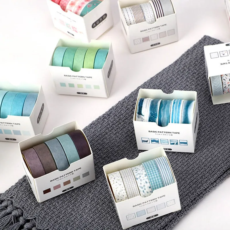 5Pcs/Set Grid Washi Tape Cute Decorative Adhesive Tape Solid Color Masking Tape For Stickers Scrapbooking DIY Stationery Tape