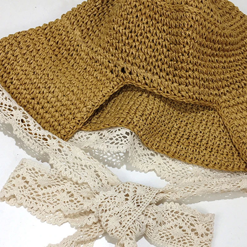 Шляпа Женская кружевная с бантом Пляжная Соломенная Панама во французском стиле