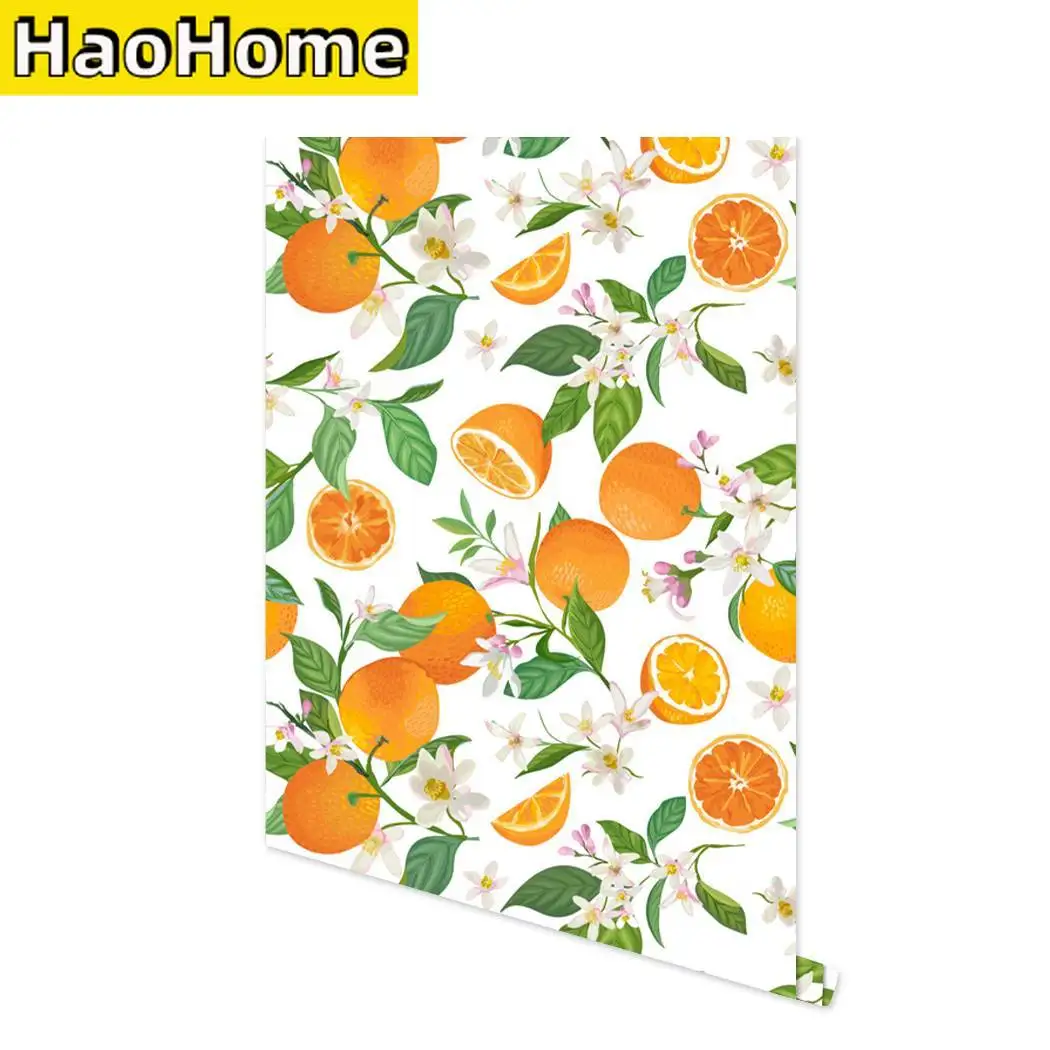 Peel and Stick Removable Wallpaper Oranges Kitchen Decor Summer Fruit Orange Blossoms Citrus Print Self-Adhesive Wallpaper